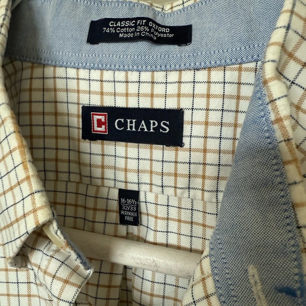 Chaps Men's Checkered Shirt - White and gold
